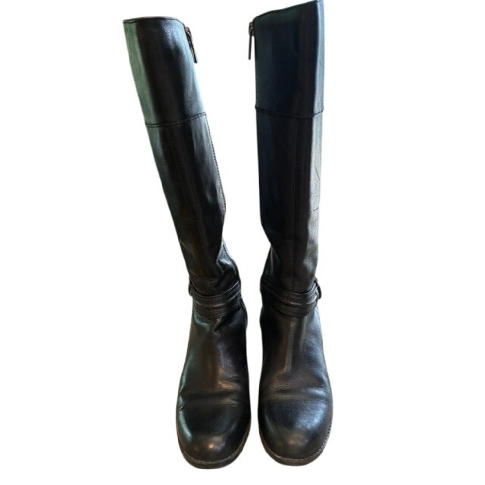 Bandolino Carlita Riding Boots Women 7.5 Black Excellent Leather Tall Knee High